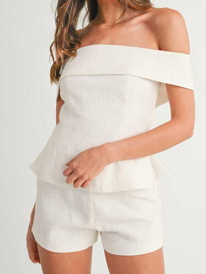 Blessy White Cotton and Linen Two-piece Suit