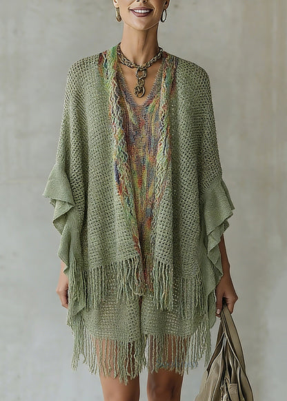 Women Green V Neck Knit Cardigan Batwing Sleeve