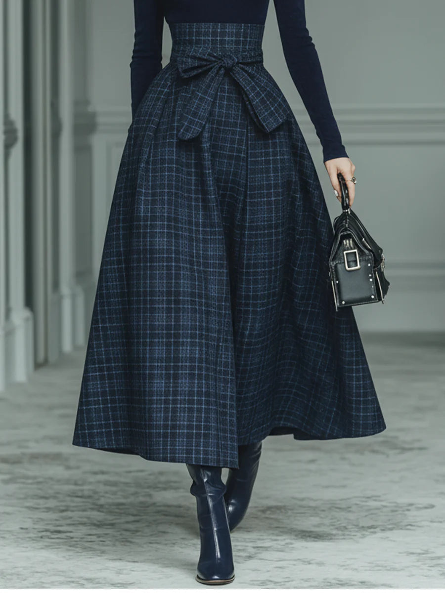 Kennedy Turtleneck Stretch Top & Plaid Skirt Set