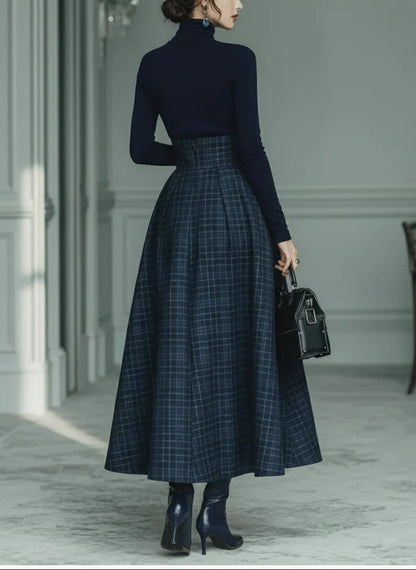 Kennedy Turtleneck Stretch Top & Plaid Skirt Set