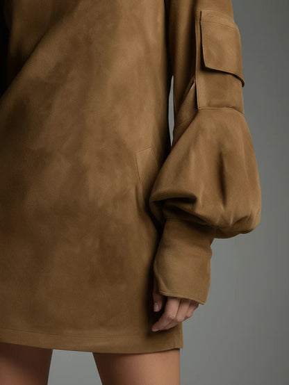 Buy | Oversized Suede Mini Dress with High Neck