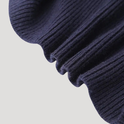 Navy Women's knit cardigan with denim trim