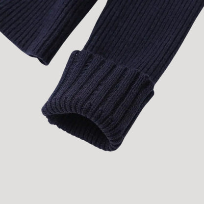 Navy Women's knit cardigan with denim trim