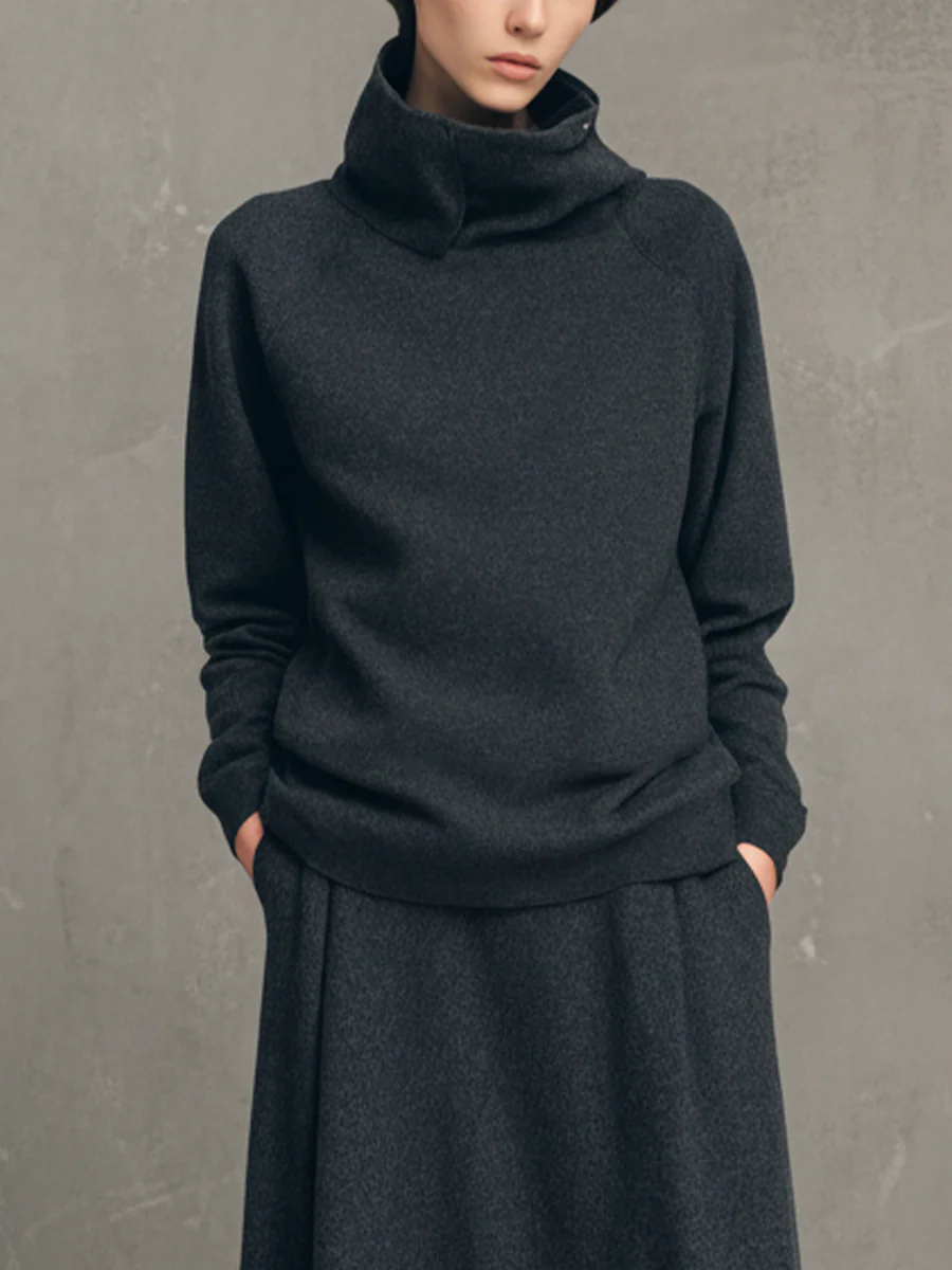 Isla Charcoal Gray High-neck Top and Flared Skirt Set