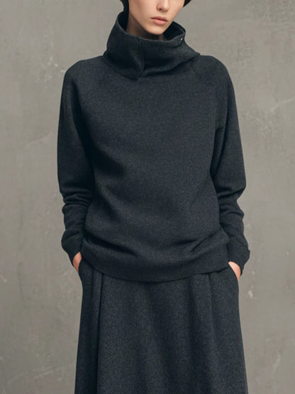 Isla Charcoal Gray High-neck Top and Flared Skirt Set