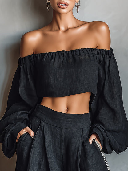 Faith Off-the-Shoulder Top and Wide-Leg Pants Set