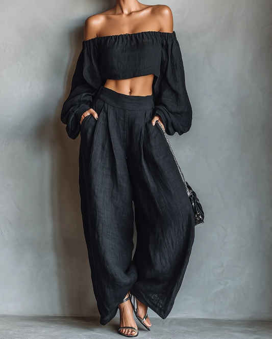 Faith Off-the-Shoulder Top and Wide-Leg Pants Set