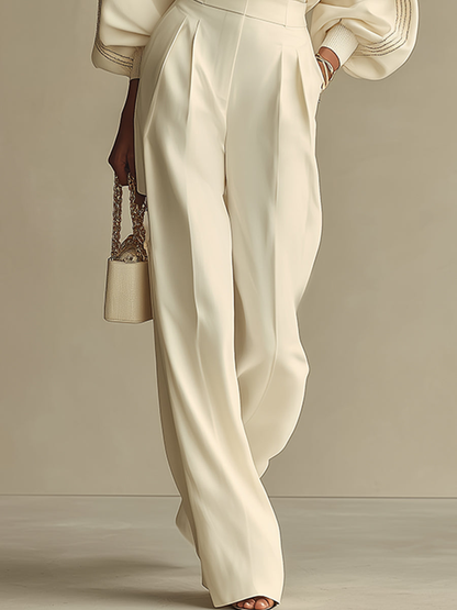 Serenity Ribbed Crew Neck Top and High-waisted Wide-leg Pants Suit