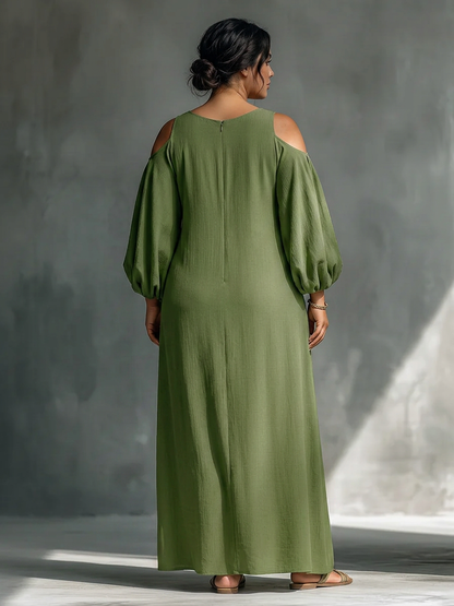 Anika | Green Off-Shoulder Puff Sleeve Maxi Dress