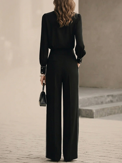 Camila Bow-tie Blouse and Wide-leg Trousers Set
