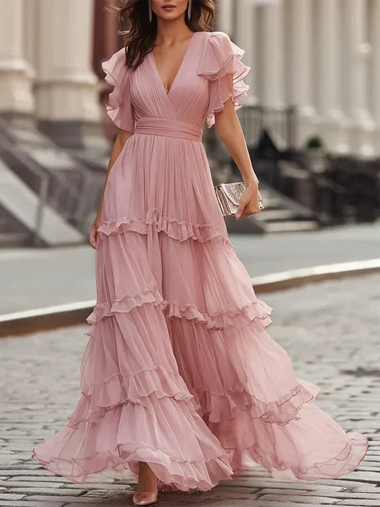 Zoe | Light Pink Elegant Wedding Maxi Dress