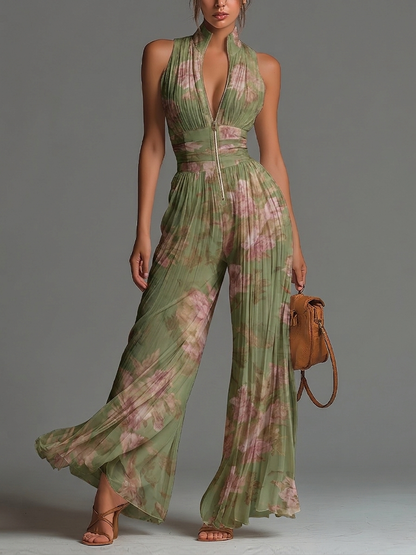 Pleated Floral Chiffon Jumpsuit • S1