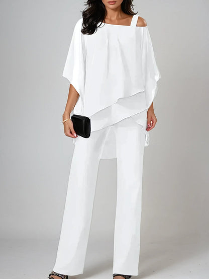 Nami Off-the-Shoulder Chiffon Suit