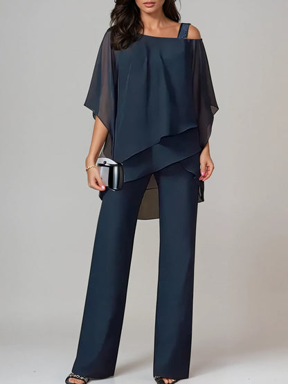 Nami Off-the-Shoulder Chiffon Suit