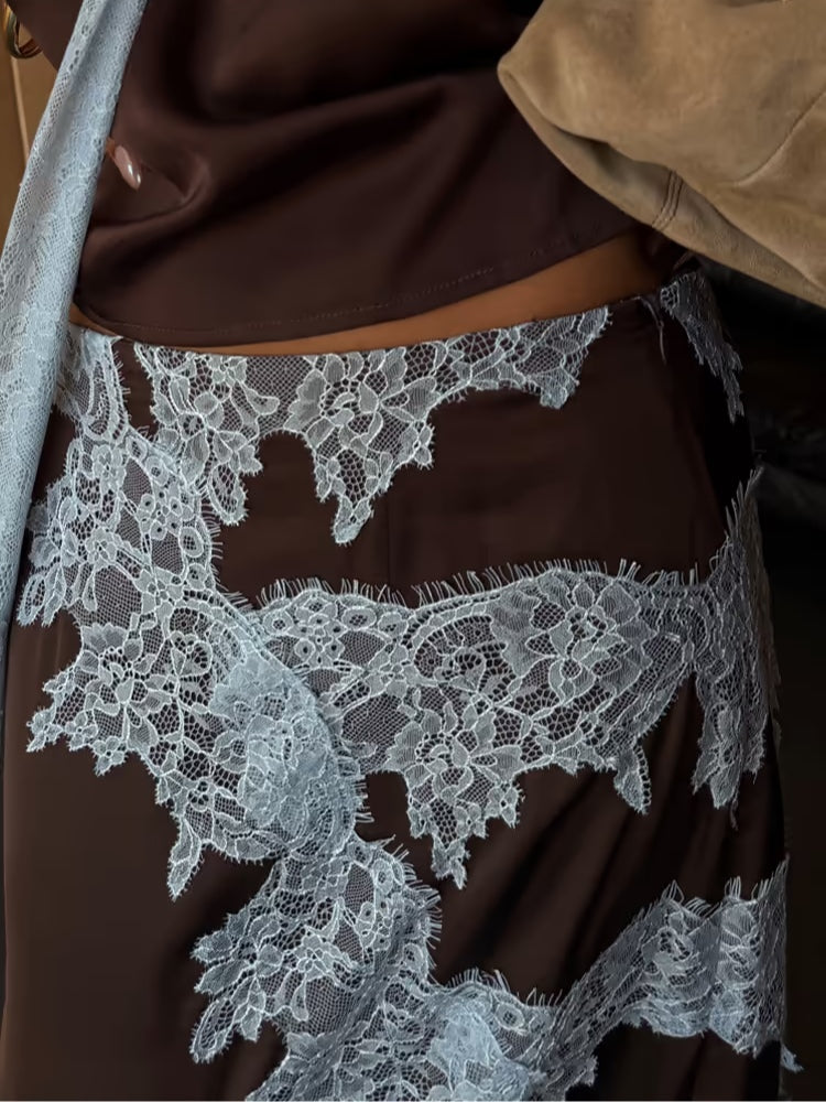 Avalon Lace Panel Top and Skirt Suit Set