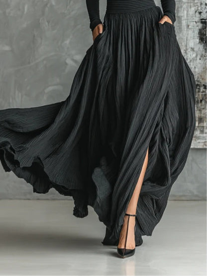 Alison All Black Turtleneck and Pleated Skirt Set