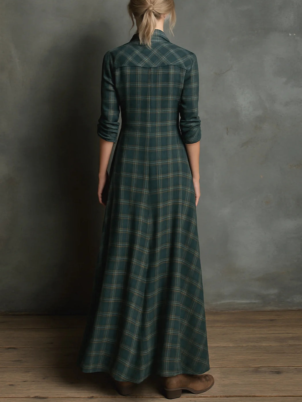 Valentine | Plaid Collar Shirt Maxi Dress