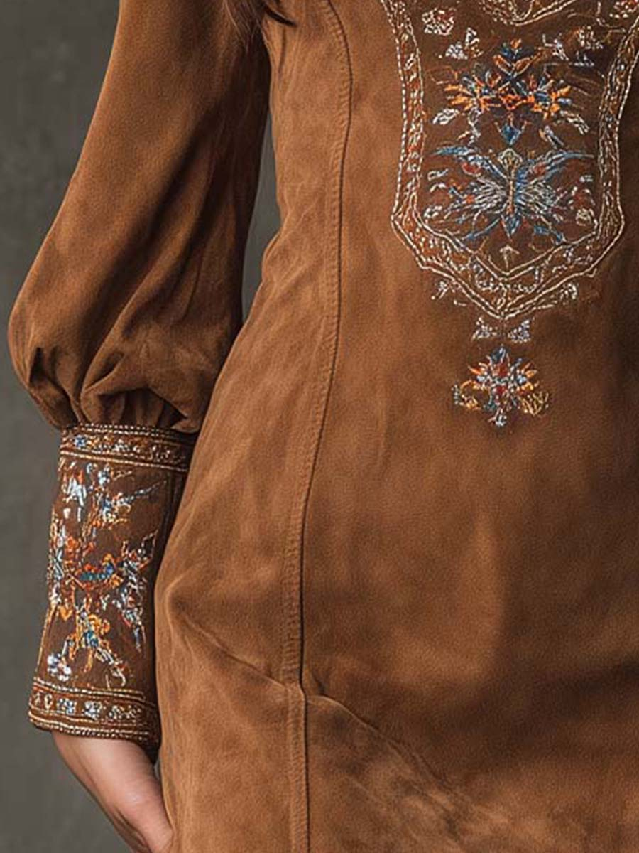Short Dress with Suede Effect