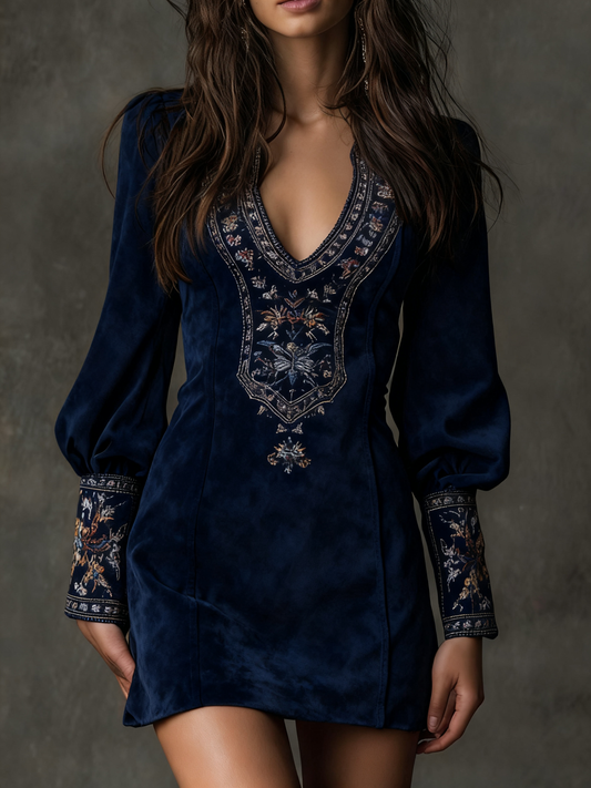 Short Dress with Suede Effect