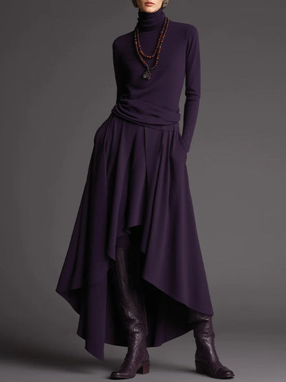 Aria Turtleneck Top and Asymmetrical Skirt Set