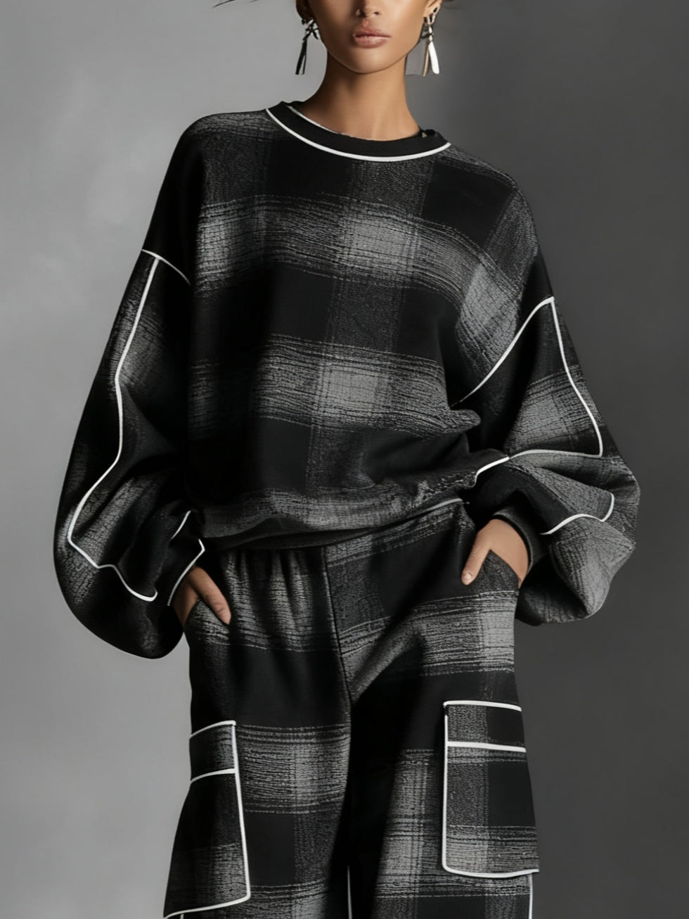 Lainey Plaid Sweatshirt and Pants Set
