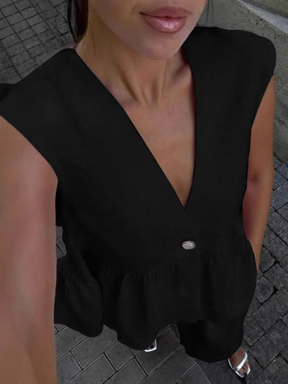 Anna V-Neck Ruffled Two-Piece Suit