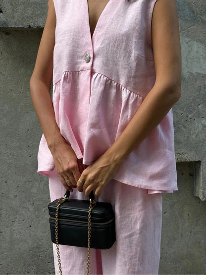 Anna V-Neck Ruffled Two-Piece Suit