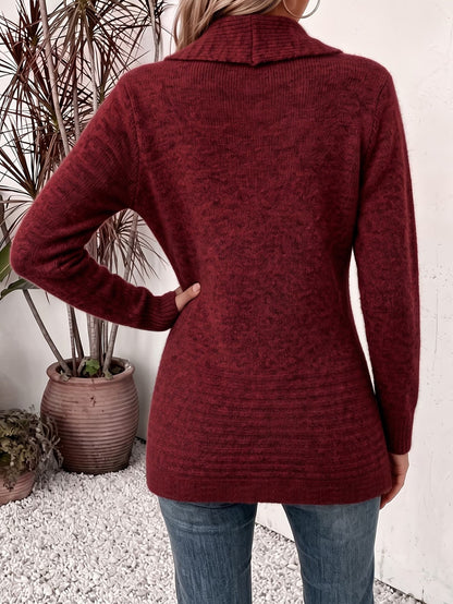 Marlowe™ | Burgundy Ribbed Knit Button-Tab Cardigan