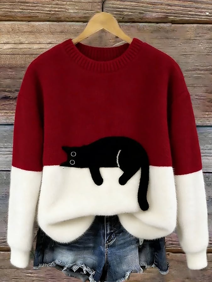 Bonnie Cat Print Oversized Sweater