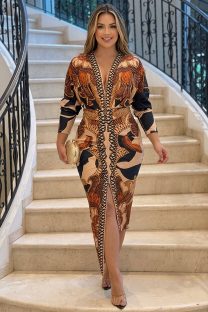 Eva | Sun Escape Unique Print Dolman Midi Dress
