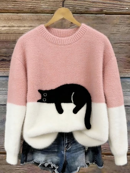 Bonnie Cat Print Oversized Sweater