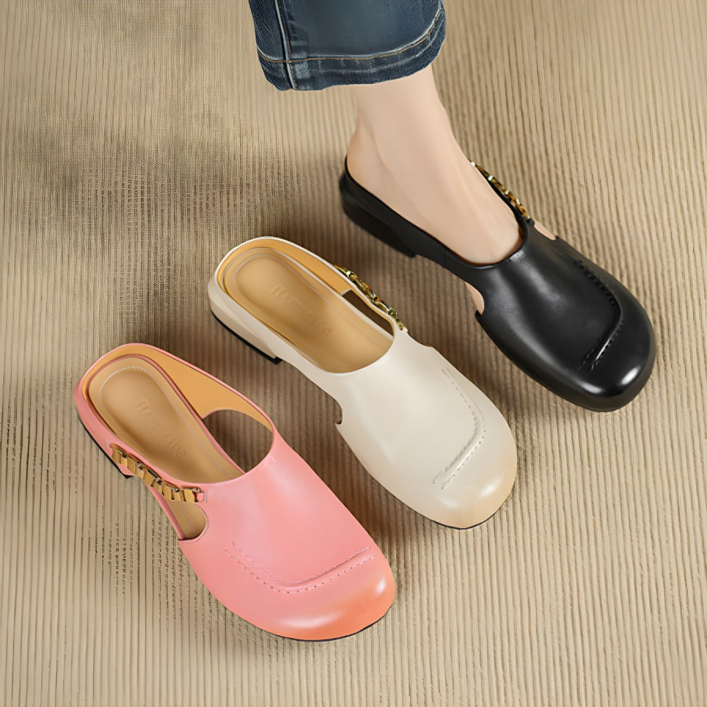 Galia Round-Toe Genuine Leather Mules