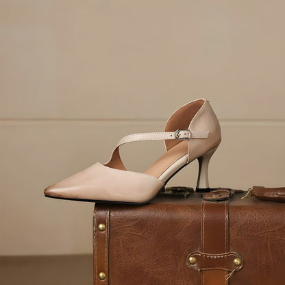 Avena Genuine Leather Crossover Strap Heels