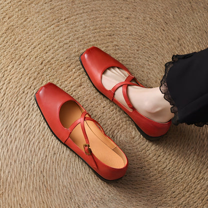 Gisel Genuine Leather Crisscross Flats