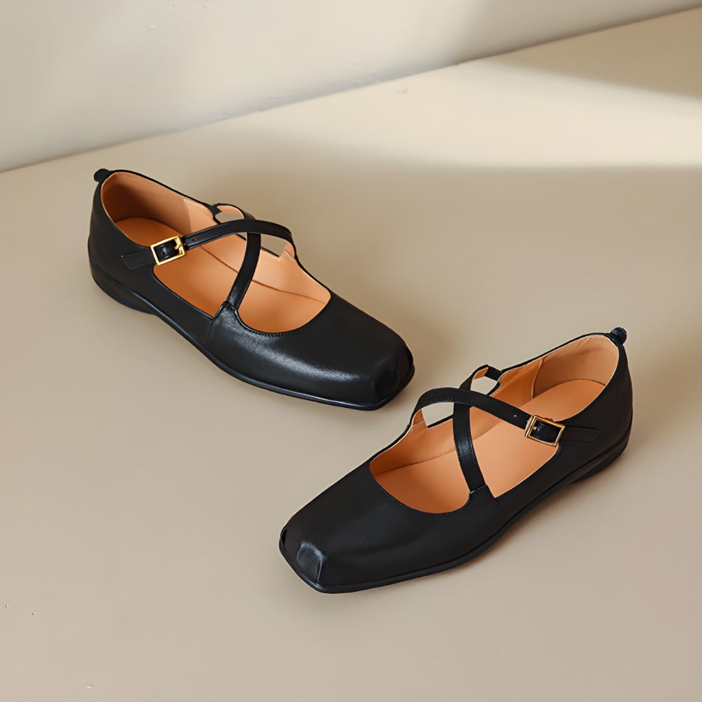 Gisel Genuine Leather Crisscross Flats