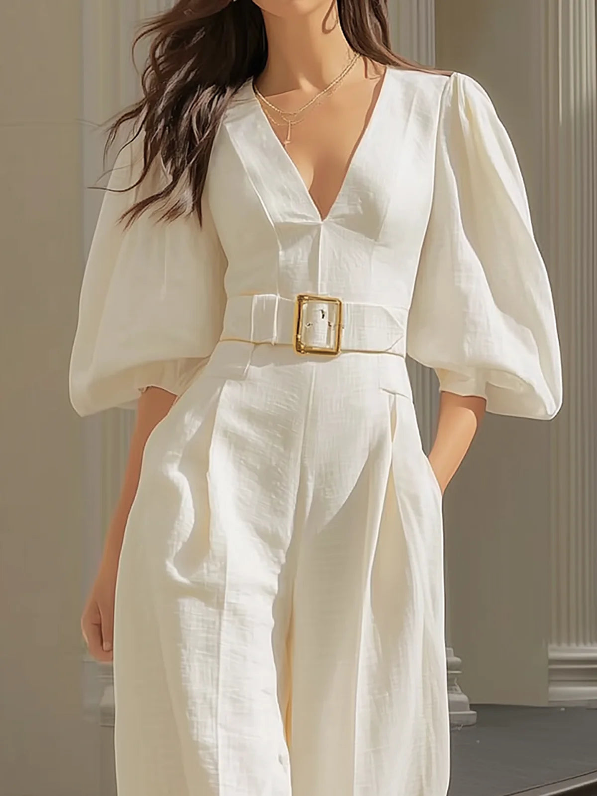 Sydney V-neck Lantern Sleeve Jumpsuit