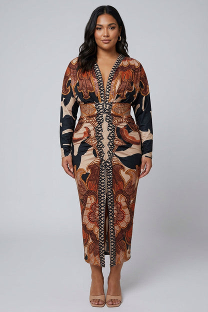 Eva | Sun Escape Unique Print Dolman Midi Dress