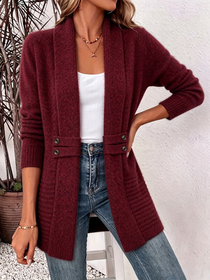 Marlowe™ | Burgundy Ribbed Knit Button-Tab Cardigan