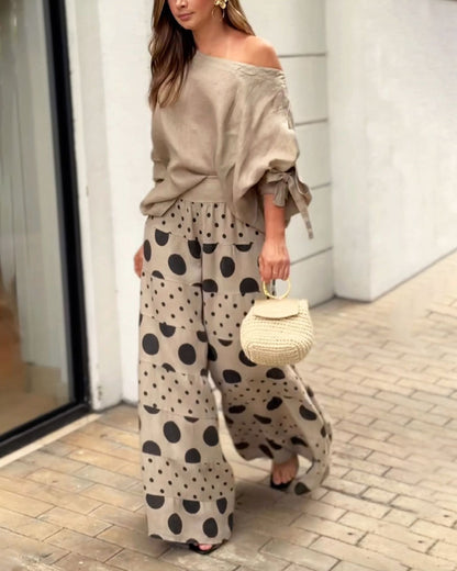 Abby Casual Shoulder Top & Printed Pants Set