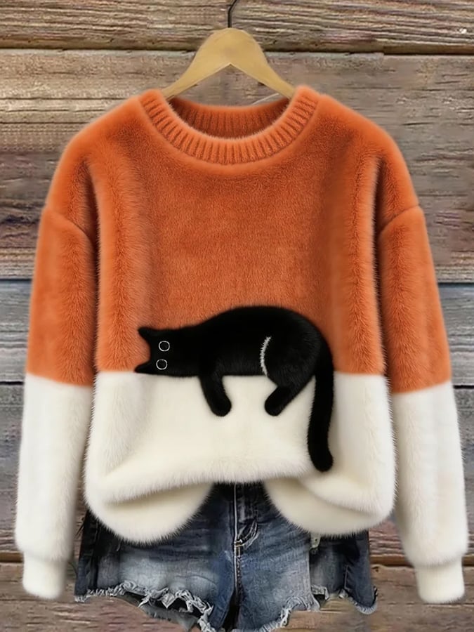 Bonnie Cat Print Oversized Sweater