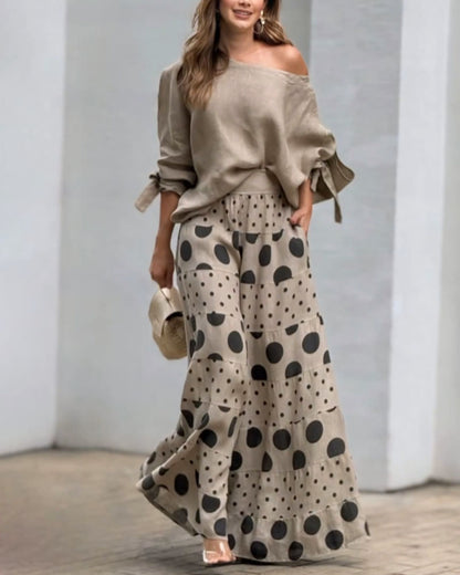 Abby Casual Shoulder Top & Printed Pants Set