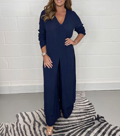Lany Casual Long Top and Matching Pants Set