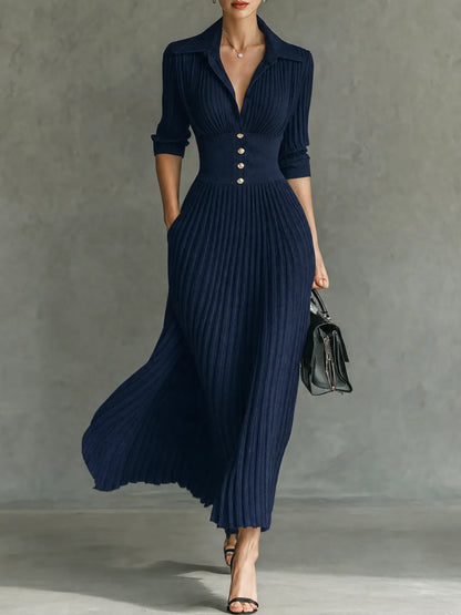 Evelyn | Pleated High-Waist Maxi Dress with Lapels