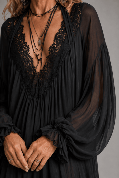 Elara™ | Black Chiffon Halter Mini Dress