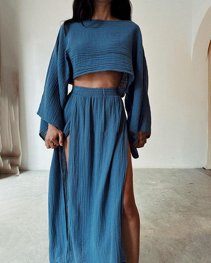 Ivy Slit Cotton and Linen Two-Piece Set
