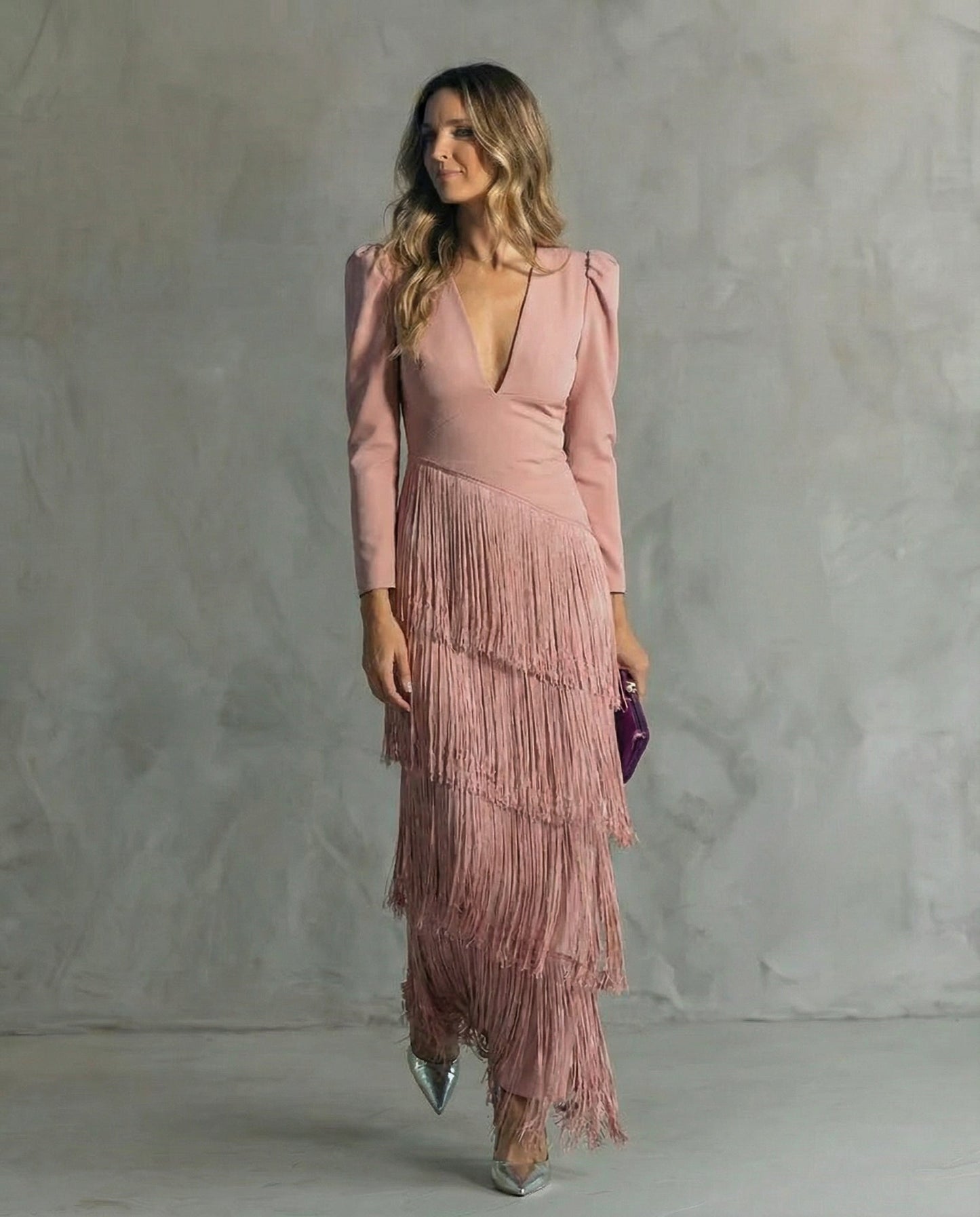 Elara™ | Elegant midi dress with fringe sleeves