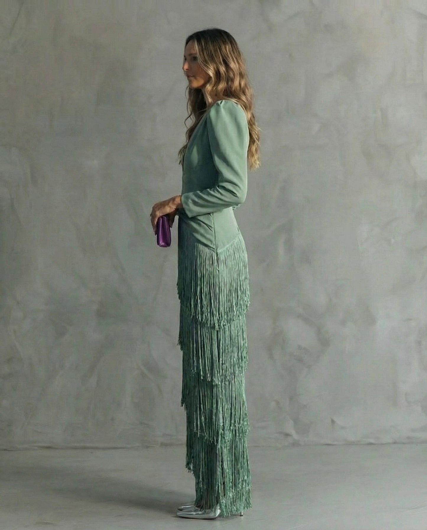 Elara™ | Elegant midi dress with fringe sleeves