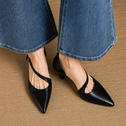 Avena Genuine Leather Crossover Strap Heels