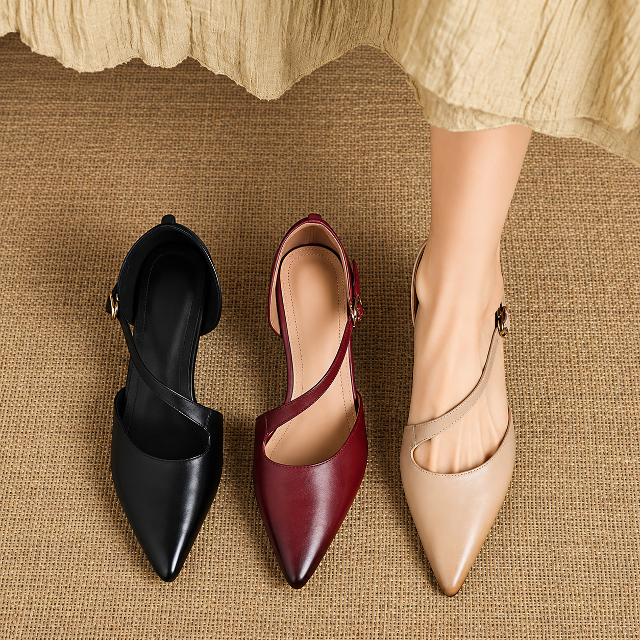 Avena Genuine Leather Crossover Strap Heels