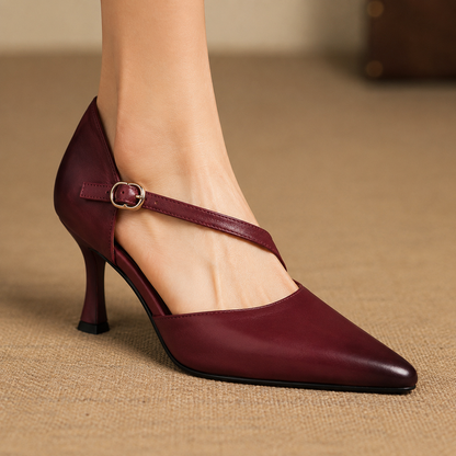 Avena Genuine Leather Crossover Strap Heels